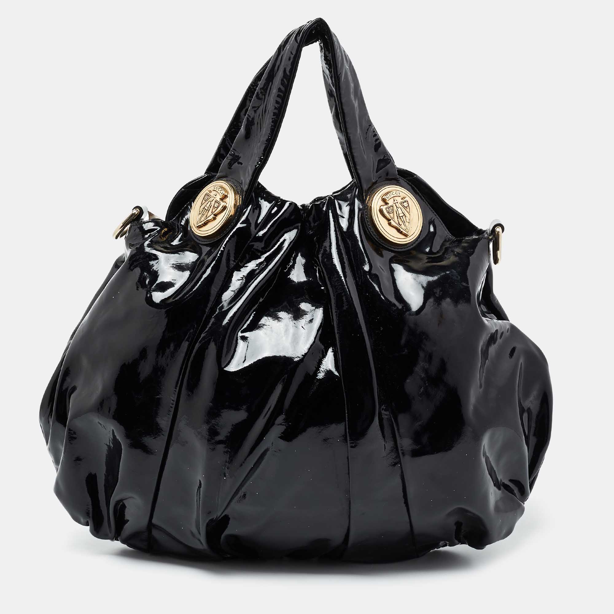 Gucci Black Patent Leather Large Hysteria Hobo